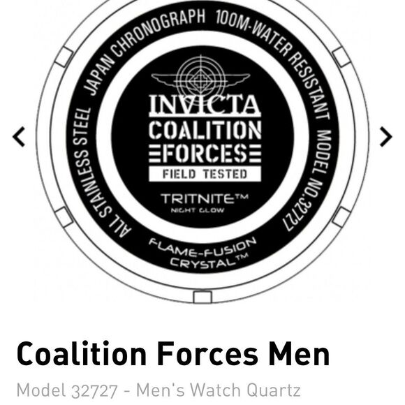 INVICTA Men's Watch 32727 Coalition Forces Black Quartz Chronograph Steel 52mm - Picture 11 of 15